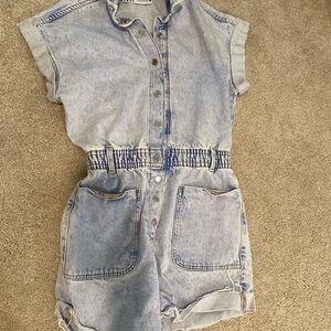 Zara Light Blue Denim shorts romper